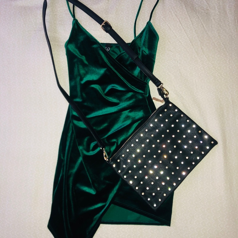 Black Rhinestone Studded Crossbody Purse